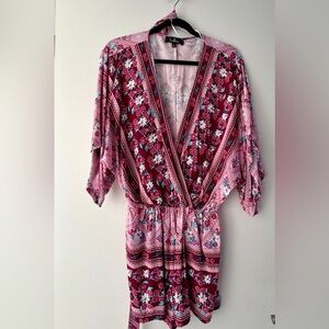Lulu's Pink and Red Floral V-Neck Romper